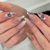 24pcs/set French Almond False Nail Pink Flower Fake Nail Tips New Press on Nails  Women