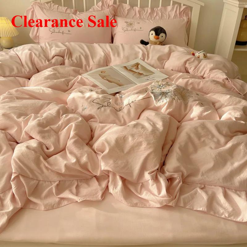 Новое кружевное вышитое маленькое свежее и милое девичье сердце постельное белье из четырех предметов стиранный хлопок летняя простыня пододеяльник шапка на кровать