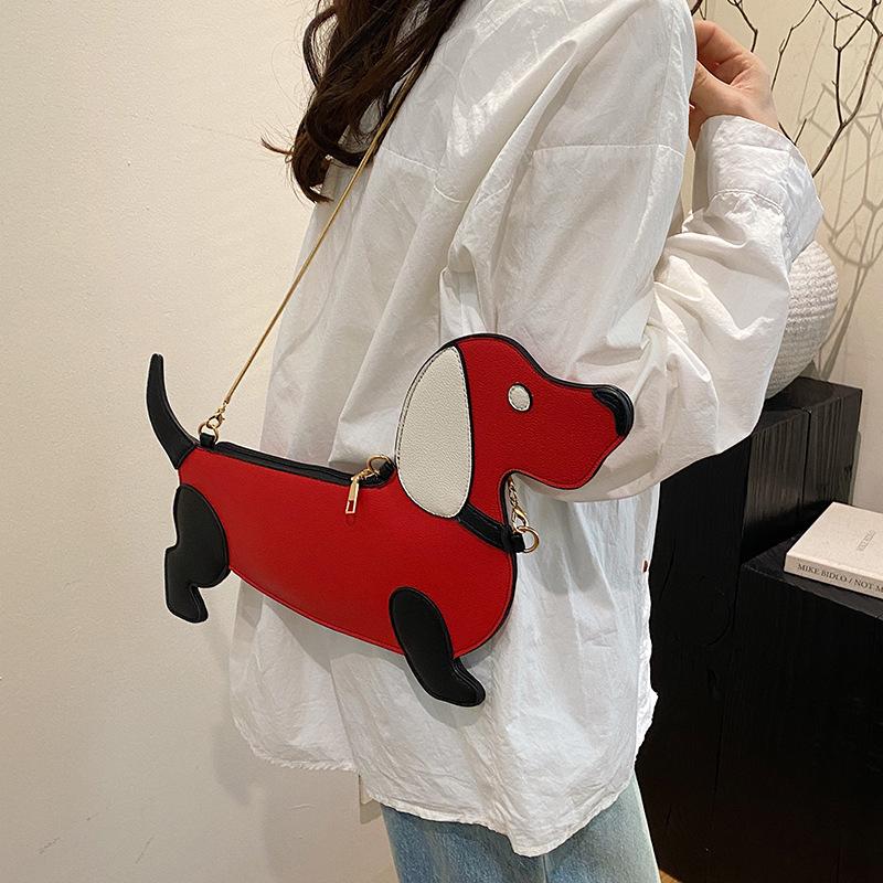 Мультяшная сумка через плечо с дизайном собаки для женщин, из искусственной кожи, сумки кроссбоди с цепочкой, персонализированная сумка на молнии для вечеринок, сумка-саквояж CLE