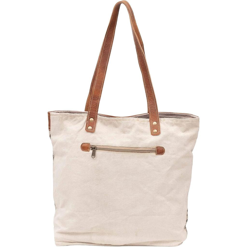 Let's Touch The Sky Leather Bags Bicycle Upcycled Canvas Tote Bag White Tan, Khaki, Brown