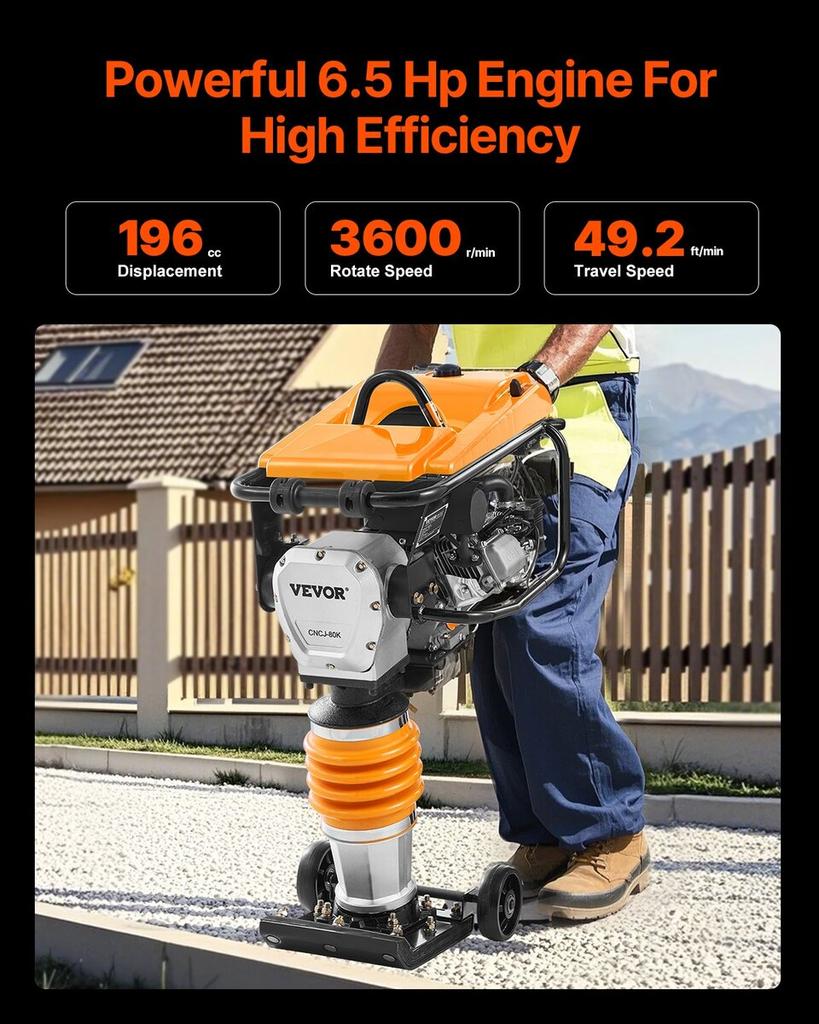 6.5 HP 196 cc Four-Spring Jumping Jack Vibratory Rammer Tamper Compactor