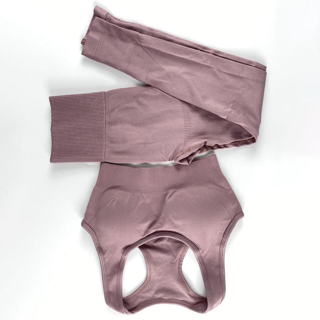 Seamless Knitted Slim Hip Lifting Sweat Wicking Sports Bodysuit Back Fitness Bra Yoga Suit For Women Solid Color Set