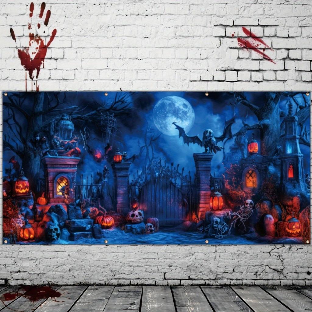 Halloween party garage banner - polyester material bright colors large outdoor festival decoration