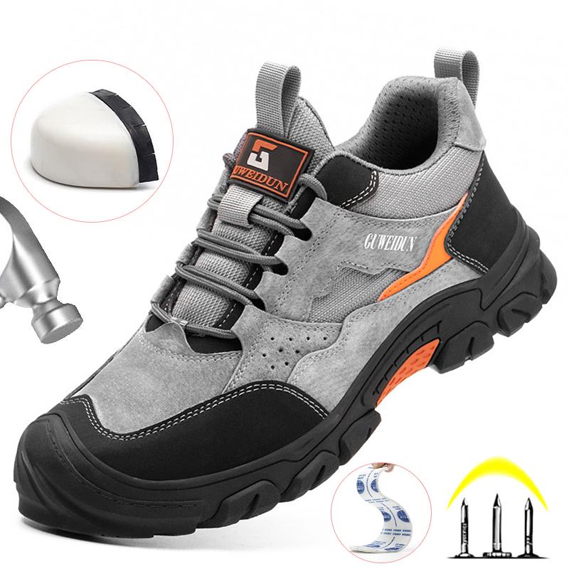Men Safety Work Shoes Plastic Toe Safety Boots Fashion Lightweight Comfort Working Sneakers Anti-Puncture Indestructible Shoes