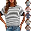 Женский повседневный полосатый трикотажный топ с коротким рукавом