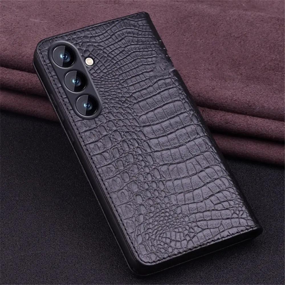 100% Натуральная Кожа Магнитный Флип-Чехол Для Samsung Galaxy S24 S25 S24+ S25+ Plus Ultra Кожа Крокодила Задняя Панель Полное Покрытие