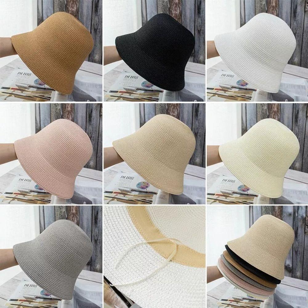 Дышащая женская соломенная шляпа-ведро, однотонная летняя дорожная солнцезащитная шляпа, модная шляпа рыбака