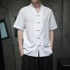 Мужская рубашка с коротким рукавом из хлопка и льна в стиле ханьфу 2024 г.: Китайский стиль, на пуговицах, большой размер, повседневный