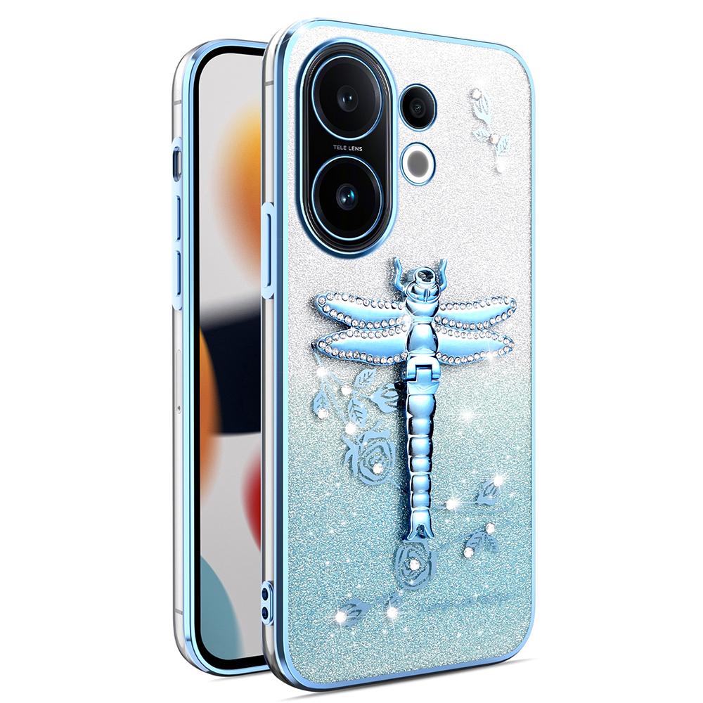 KADEM For vivo S30 5G Case Dragonfly Kickstand TPU Flowers Glitter Phone Cover