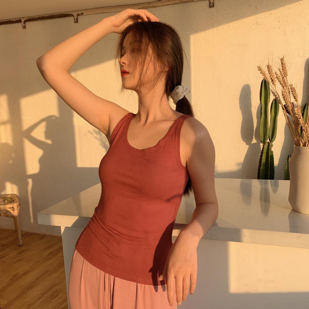 Summer Elastic Tank Tops Slim Fit U-Neck Camis Ribbed Sleeveless Base Layer Shirt Solid Color Camisole All Match