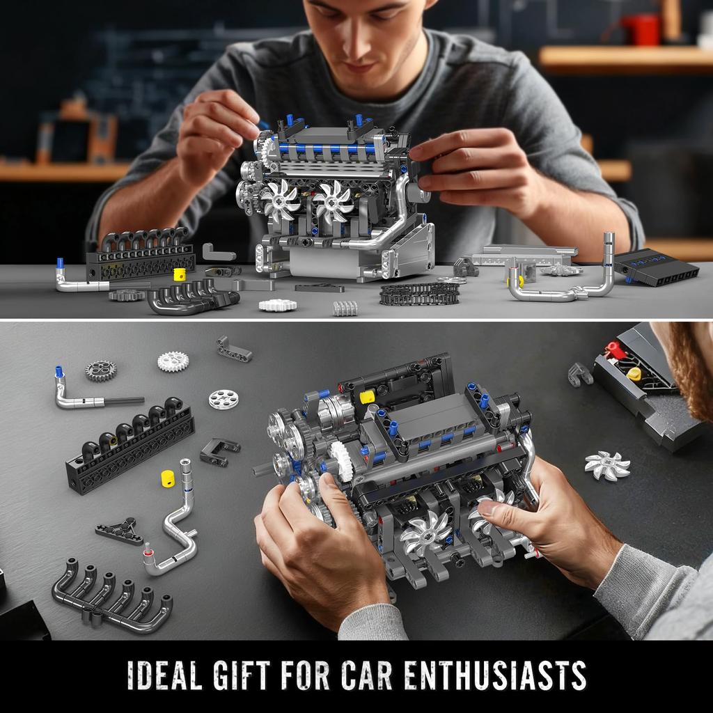 Mould King 10213 Car Engine Building Block Model Kit, 744 Pieces – Realistic Engine Toy, Great for STEM Learning & Gifting, Ages 14+