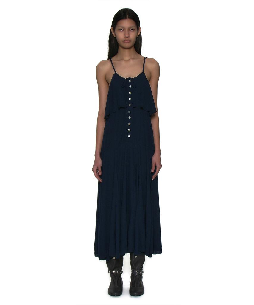 Partimento Woman Ruffle Lace Trim Flare Slip Dress_Navy