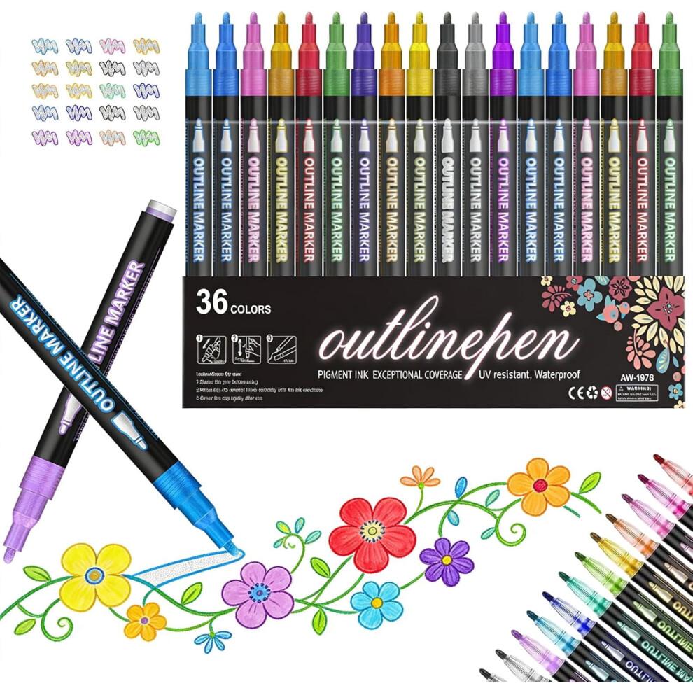 Dreamy Sparkle Dual-Line Contour Pen Set – Metallic Outline Marker, 0.08–0.12in Tip, Fast-Drying Non-Toxic Ink for Art, Cards & DIY Crafts