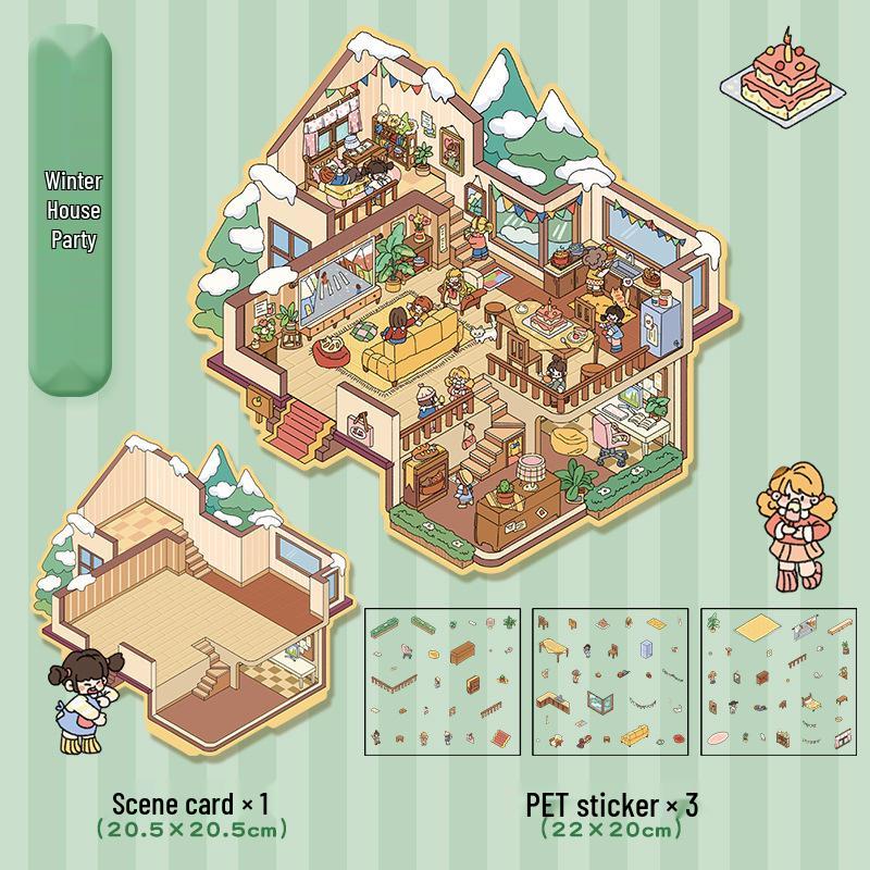 3D Наклейки для ландшафтного дизайна кабины: Большая корейская миниатюрная сцена для DIY, милый декор для хранения.