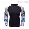 Мужская компрессионная футболка для бега с длинным рукавом и принтом, влагоотводящая, A038