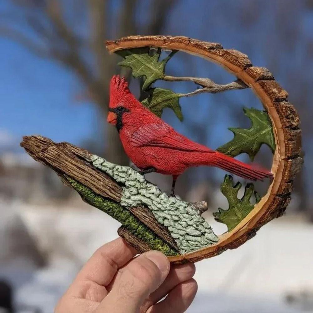 Креативные фигурки щегла из смолы, ручная работа, полукруг, яркая красная птица, прочная статуэтка красной птицы с гравировкой для дома
