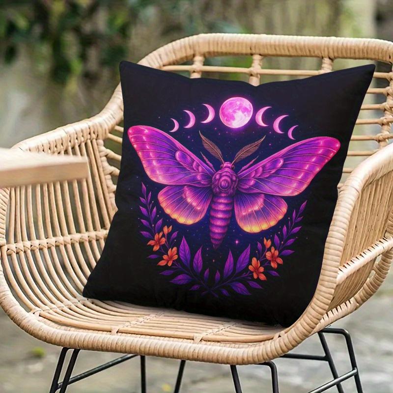 Pillowcase 1Pc, Moth Full Moon Mystery, Printed Holiday Theme Cushion Cover With Hidden Zipper, Suitable For Sofa, Living Room,