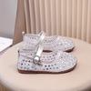 2025 летние детские полусандалии со стразами, красивые полые маленькие кожаные туфли для девочек, туфли принцессы, мягкая подошва, удобные ladyshoes