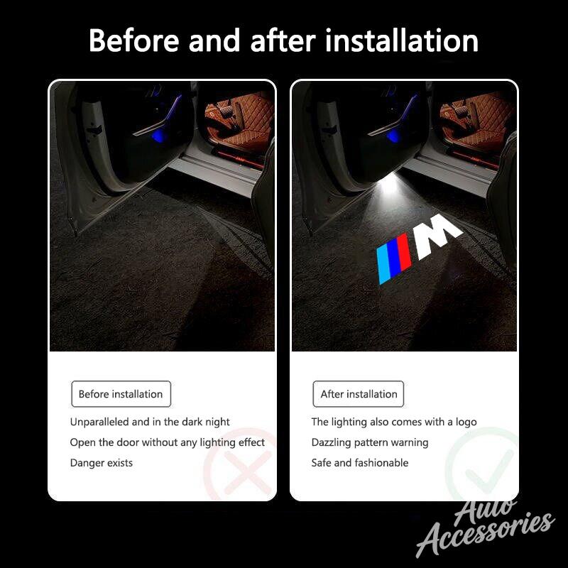 LED Car Door Welcome Lamp For BMW M Performance E46 E90 E60 F20 X1 F10 F30 Atmosphere Light Ghost Shadow Projector Light Sticker NI2