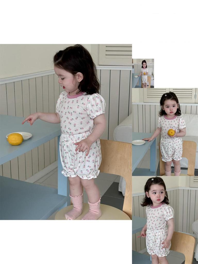 Милый летний пижамный комплект для девочек в корейском стиле, легкий комплект с шортами с цветочным принтом