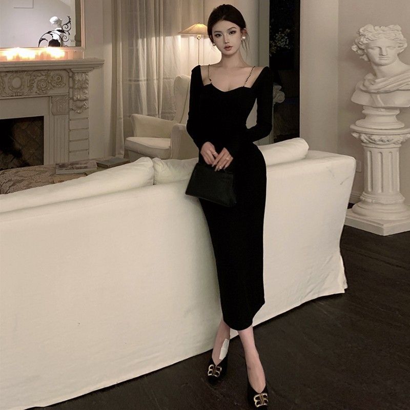 Платье-сарафан на одно плечо для знаменитостей для женщин весной и осенью. Чистое, сексуальное, облегающее бедра, материнское длинное платье, подчеркивающее фигуру, с подъюбником.