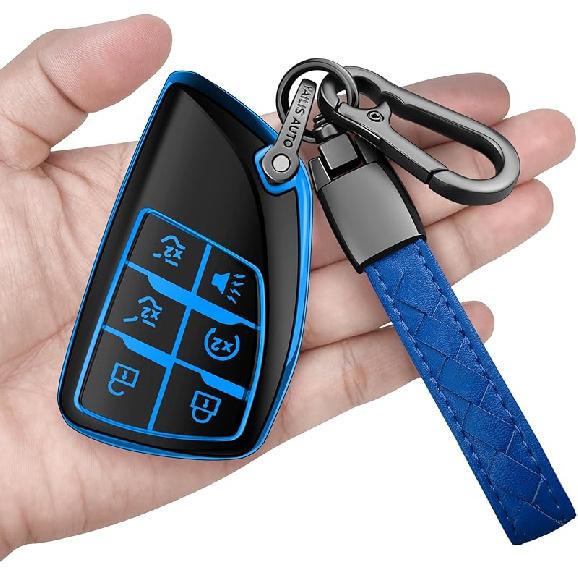 Sindeda Чехол для ключа-брелока Chevy с брелоком Мягкий Полная защита Чехол для ключа Чехол для ключа Совместим с -2025 GMC Yukon Tahoe Suburban 1500 2500HD