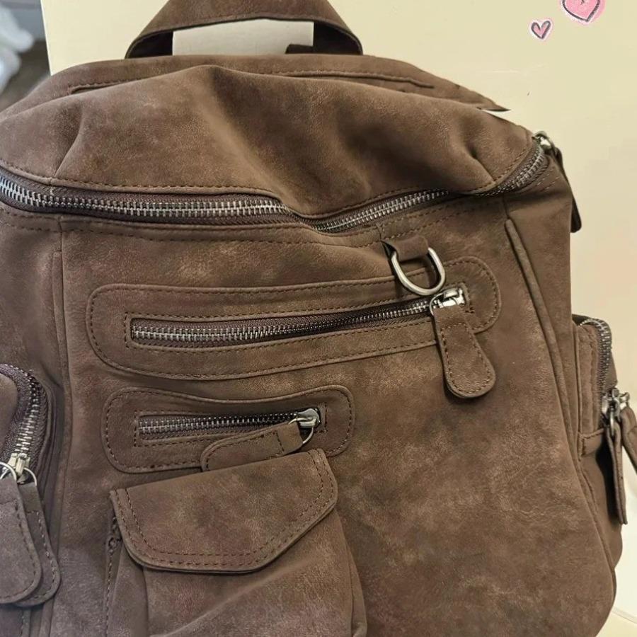 New Commuter Large Capacity Fashionable Versatile Multi Pocket Retro Student Backpack Travel Backpack