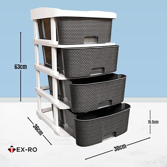 Plastic Modular Drawer Storage Chest Of Drawers Organizer Storage Box, Large Stomo Racks For Multipurpose Organizers | Grey | 4 Layer