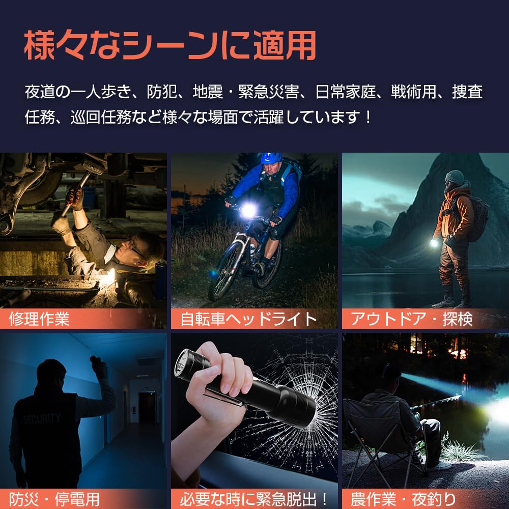 Мощный фонарик для подготовки к стихийным бедствиям Люмены с COB Рабочий ручной свет с 9 уровнями яркости USB IP56 Водонепроницаемый и Большой Мощный Высокий SOS