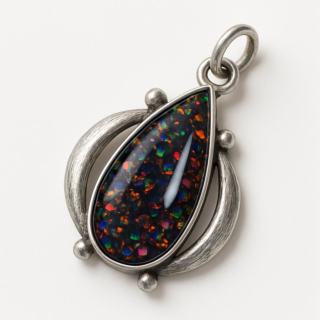 Black Opal Pendant 925 Sterling Silver 30.55 ct Sparking Fire October Birthstone for Gem Collections