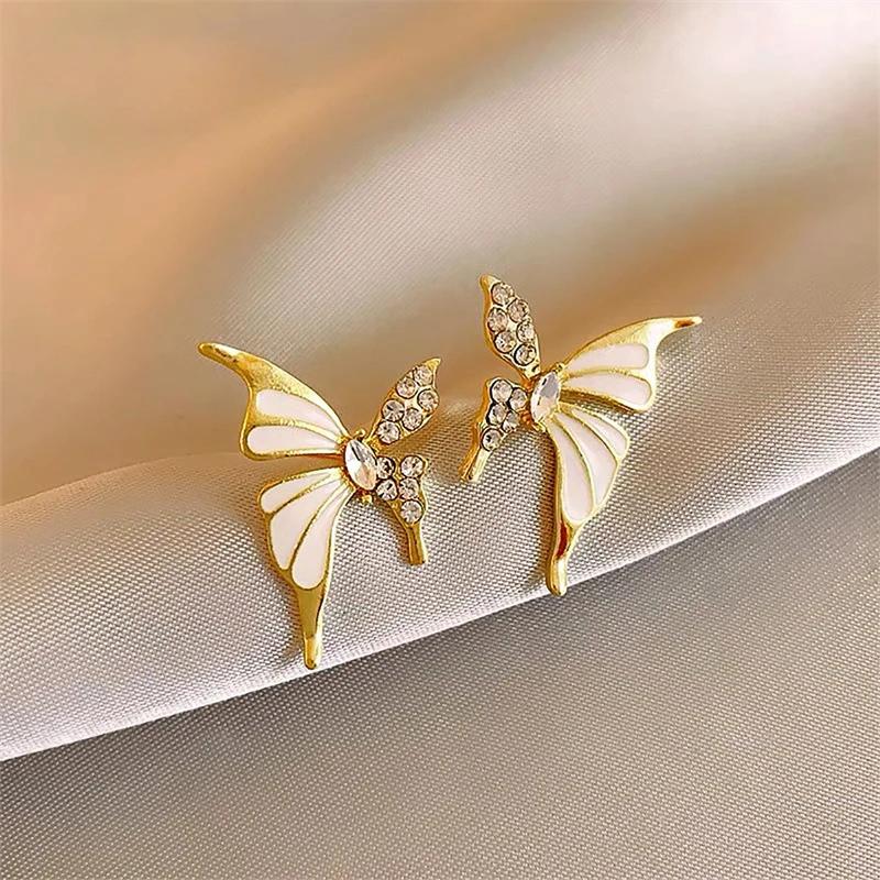 Enamel Butterfly White Color Animal Stud Earrings for Women New Trend Girl Korean Love Aesthetic Daily Life Minimalist Jewelry