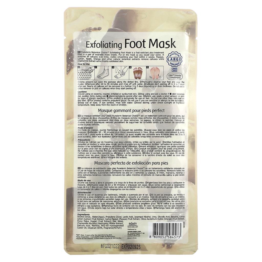 PUREDERM Exfoliating Foot Mask, Large, 1 Pair