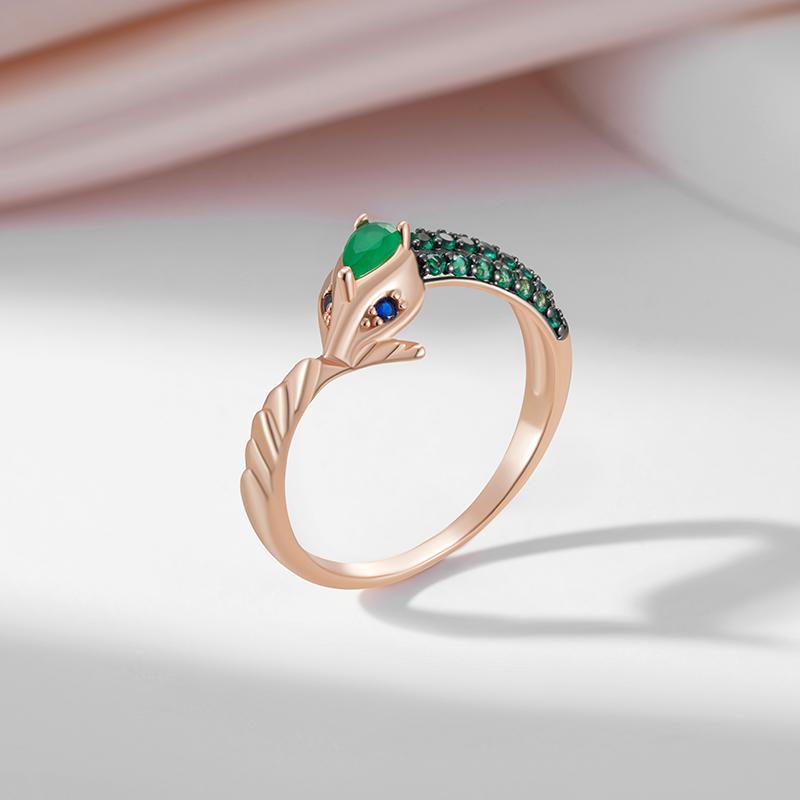 Современное кольцо-змея Ouroboros с черным акцентом, розовое золото, ювелирные изделия с зеленым цирконом, стильные женские аксессуары в русском стиле