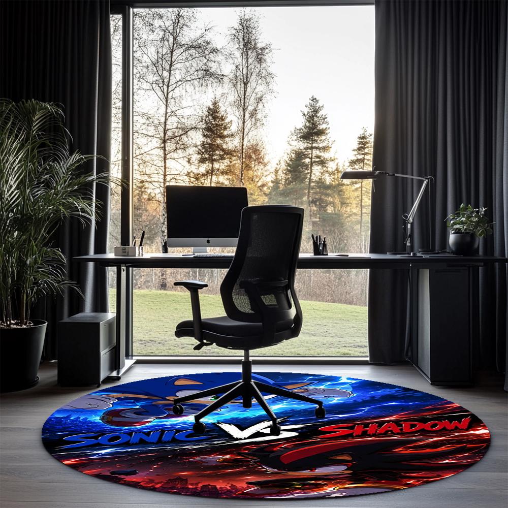 Sonic Printed Round Rug Carpet Chair Rug Area Rug Entryway Doormats,for Office Chair Living Room Bedroom Kitchen Room.