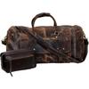 20" Large Leather Travel Bag Duffel with Leather Toiletry Bag Gym Sports Flight Bag Large Luggage Bag Travel Toiletry Combo