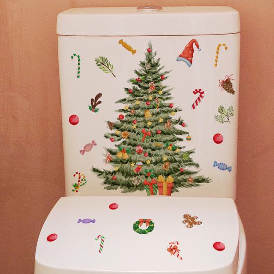 Christmas Snowman Toilet Sticker Fun Xmas Tree Removable Wall Sticker Novelty Home Decoration for Toilet