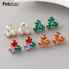 Vintage Glass Geometric Block Zircon Earrings Gradual Color Trendy Stud Earrings Women PD2357