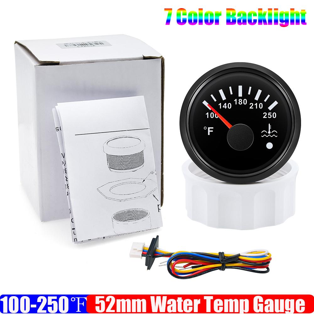 100~250℉ 2"52mm Water Temperature Gauge with Flashing Alarm 7 Color Backlight Water Temp Meter Indicator Car Boat Yacht Custom