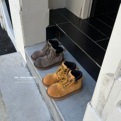 Версия из коровьей кожи~ нишевые Q милые большие желтые женские ботинки кожаные старые ботинки Мартина женские в британском стиле на толстой подошве короткие ботинки-дезерты