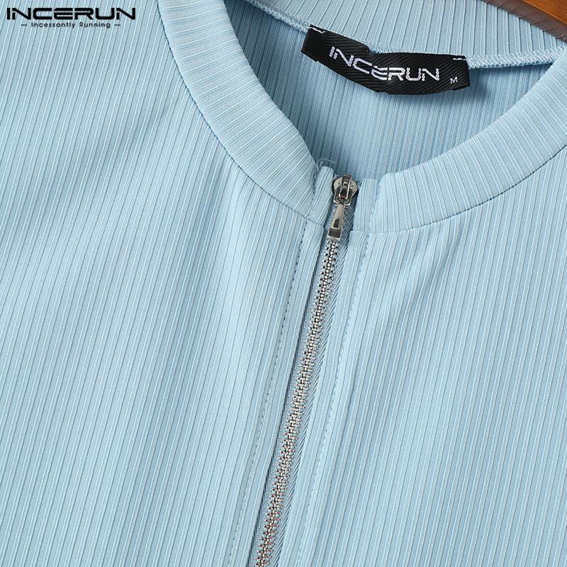 INCERUN Men Summer Sleeveless Rib Zipper Casual Skinny Tank Tops