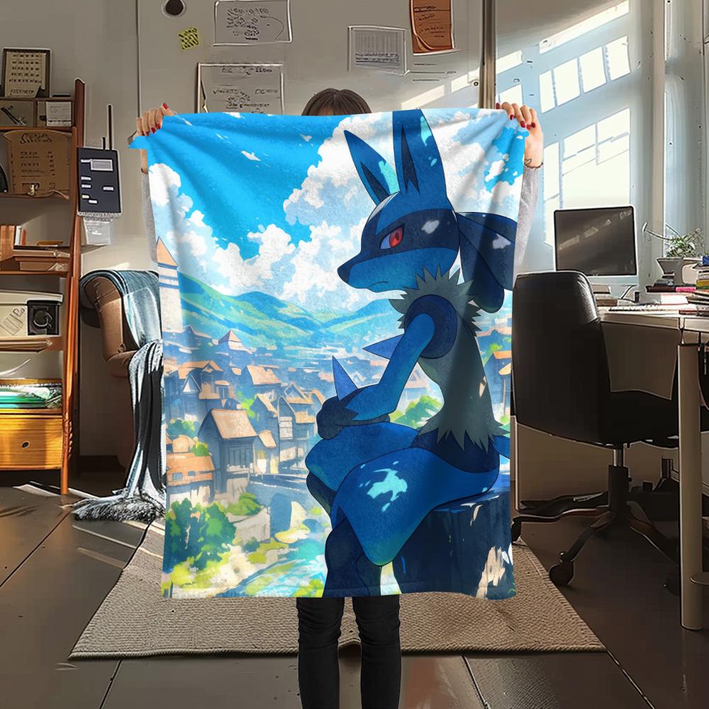 Lucario Print Flannel Blanket, High quality Comfortable for All Seasons, Home Decor, Warmth and Comfort