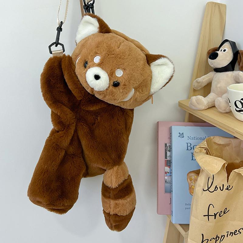 Red Panda Plush Backpack Cute Plushie Doll Women Crossbody Fur Soft Shoulder Bag For Camping Travel Party Female Birthday Gift