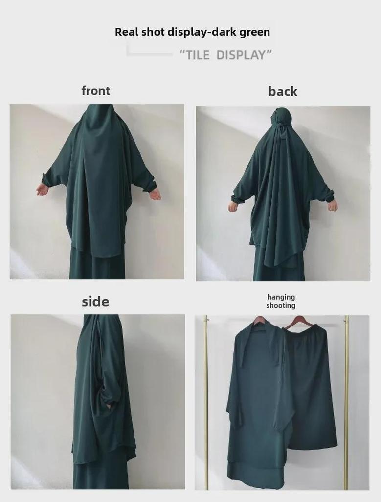 Yiduoduo Hooded Middle Eastern Robe: Solid Color Two-Piece Suit with Side Pockets