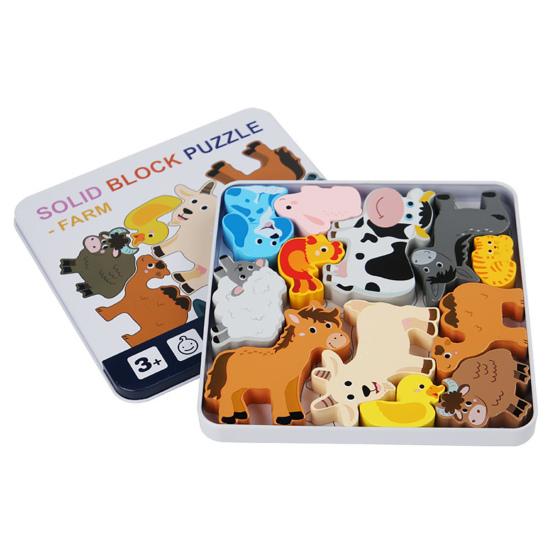 Деревянный блок-головоломка с животными Игра-головоломка Открытое воображение Дизайн Раннее образование Просвещение Сопоставление форм