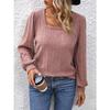 Spring and Autumn Women's Blouse Pit Stripe Brushed Square Neck Fashion Lantern Sleeve Long Sleeve Top