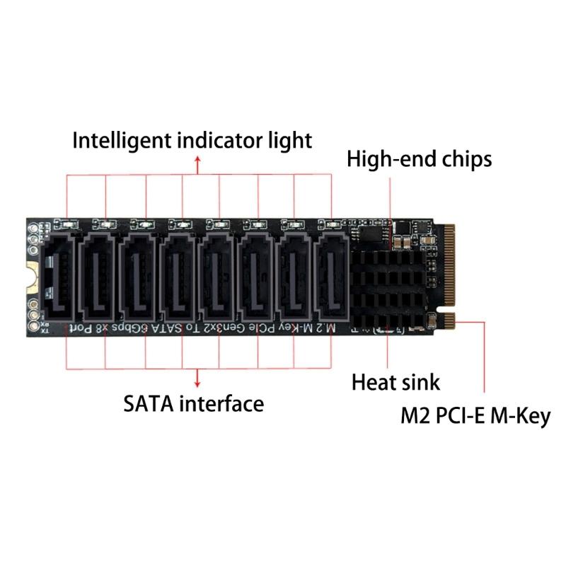 M.2 NVME PCIE to SATA3.0 6Gbps 6 Port Expansion Card Hard Drive Extended PCIE Adapter Card For Monitoring
