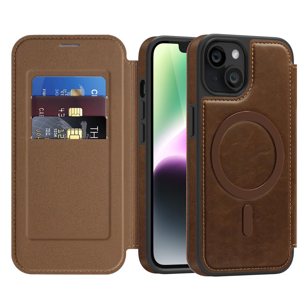 Чехол для iPhone 14, совместимый с MagSafe, с блокирующим RFID держателем для карт, кожаный чехол для телефона