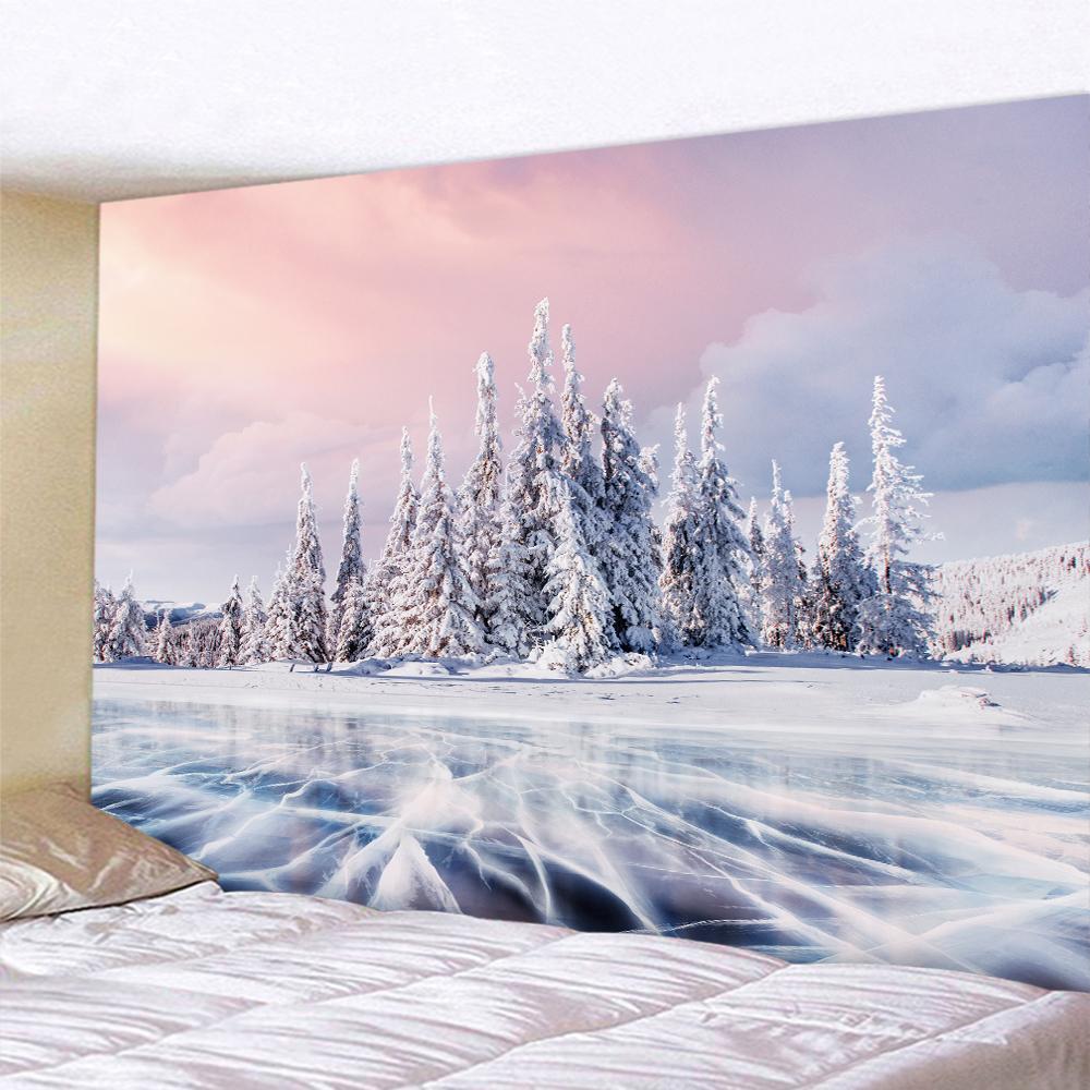 Лес Снег Рождественская елка Психоделическая сцена Домашний декор Художественный гобелен Богемное Таро Красивая стена комнаты