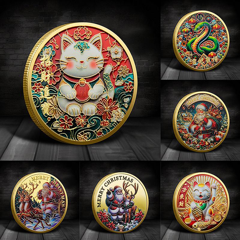 Красочные памятные монеты Lucky Cat, позолоченные коллекционные монеты Luck Of Cat, металлические коллекционные украшения в стиле фэн-шуй