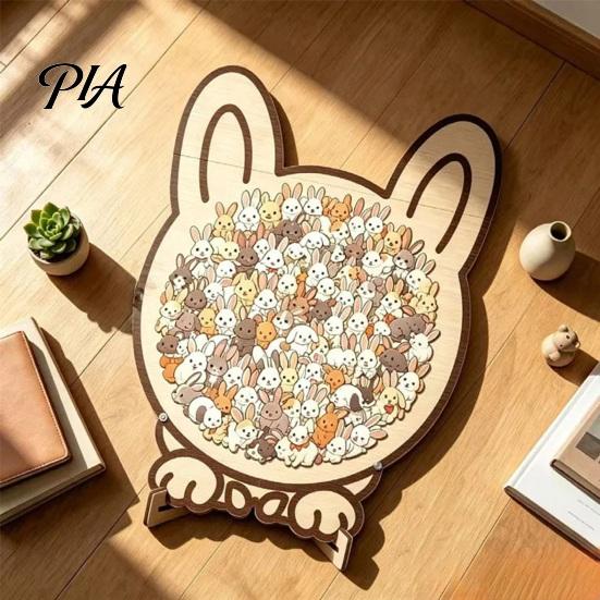 Animal Art Puzzle Wooden Jigsaw Puzzle, Pig Rabbit Theme Difficult Interactive Challenge Game, Kids Adults Toy for Desk Decoration Educational Game